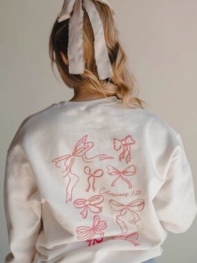 NWT Dear Heart Ivory Sweatshirt with Pink Bow Graphic- Jesus/Religion/Christian